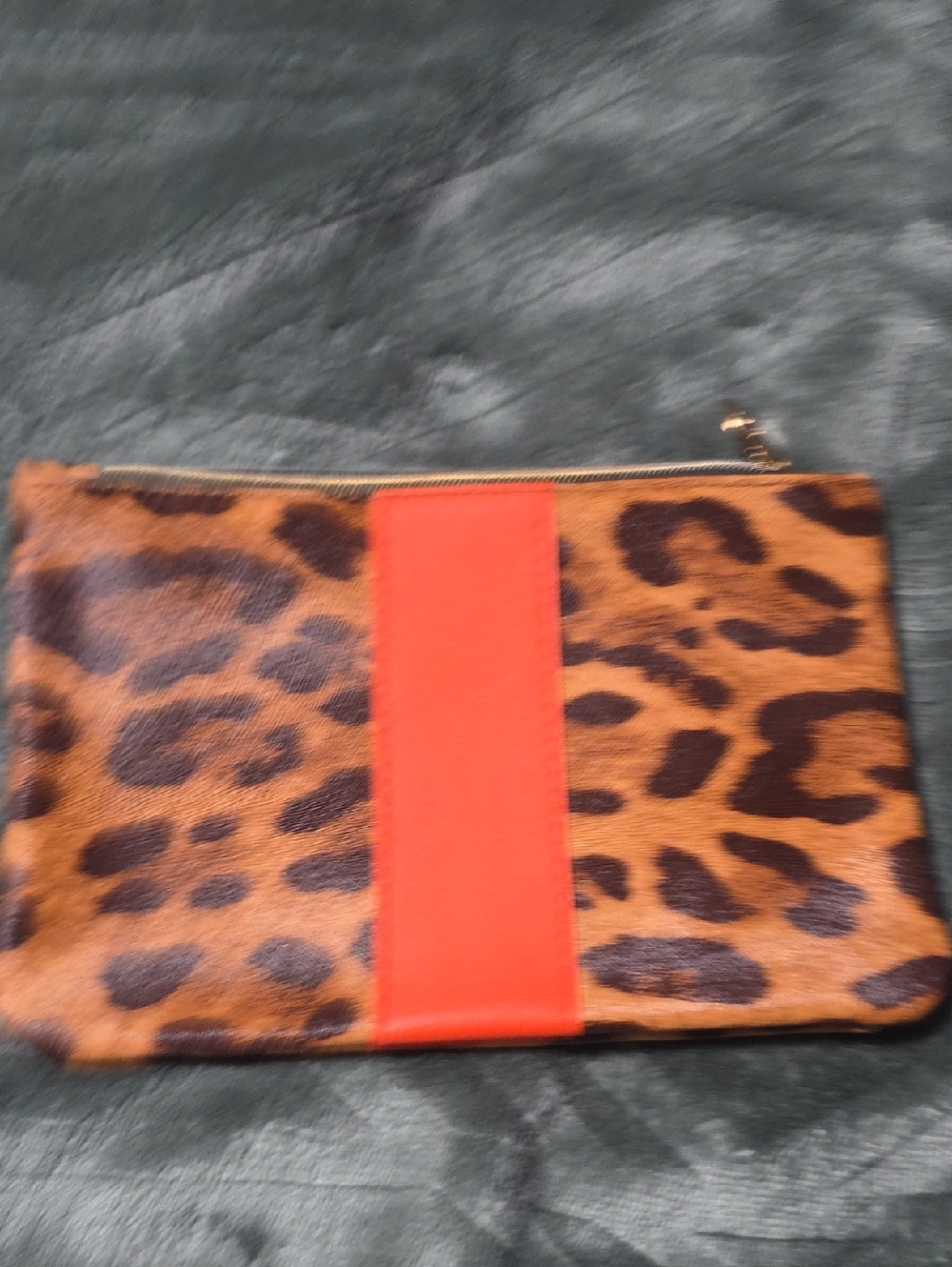 ipsy Leopard Print Clutch with Orange Stripe